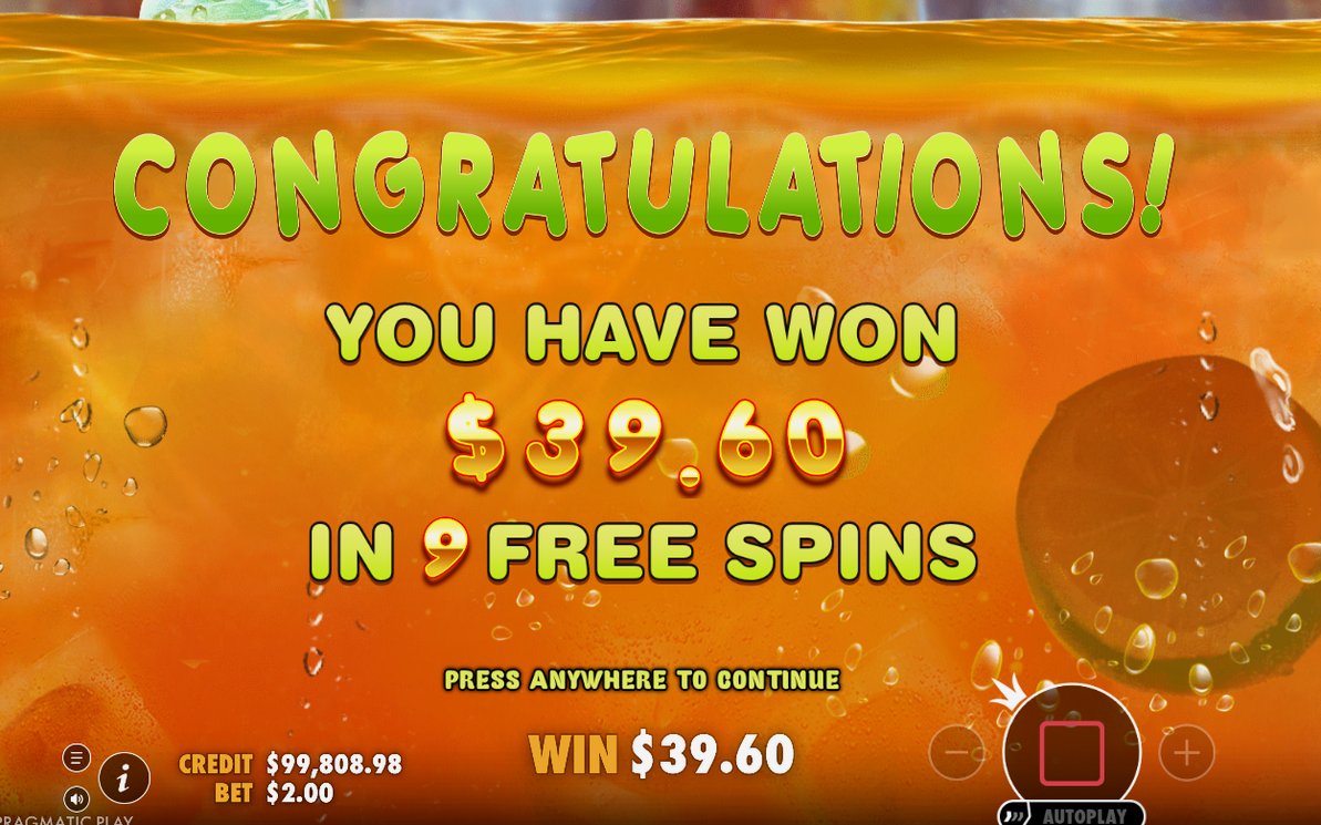 Win screen with the payout shown in A$